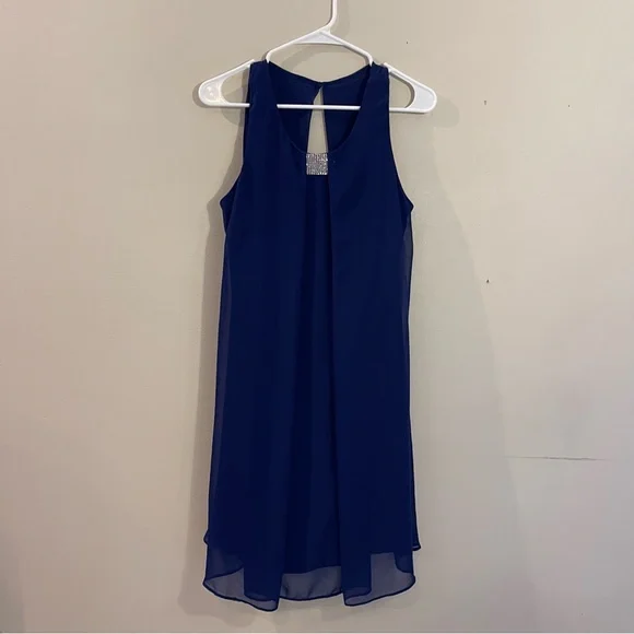 msk navy blue dress NWT MSK navy blue floral chiffon midi dress size 18 cap sleeve tie belt waist